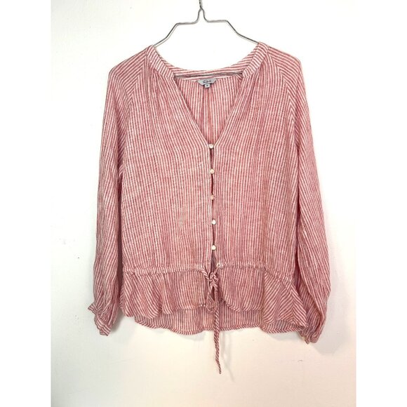 Rails White Red Marti Scarlet Linen Blend Striped Split Neck Womens Blouse Top M - Picture 2 of 6